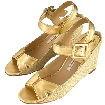 DVF 골드 에스파드리유 샌들 8 약 25cm 웨지솔 천연 가죽