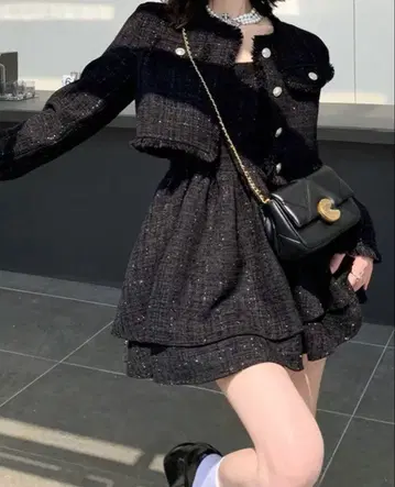 SHEIN 셋업 블랙 트위드 스커트 셋업 XL