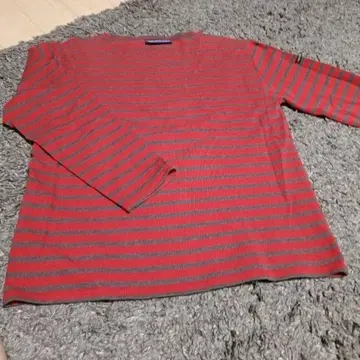 SAINT JAMES 빨간색과 그레이 스트라이프 긴팔 T셔츠