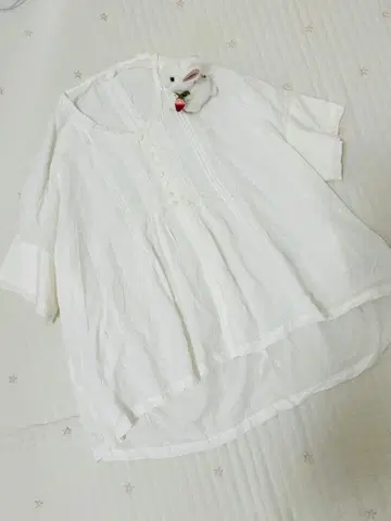 핑크하우스 돌먼 블라우스 2way 튜닉 피코프릴 자수 면