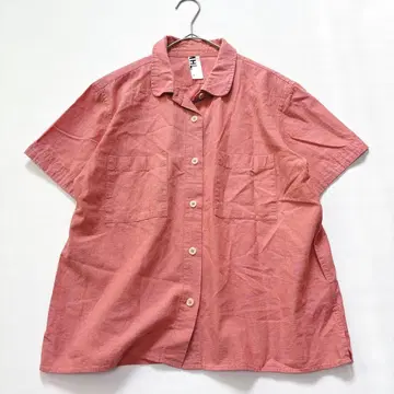 MHL. 마가렛호웰 둥근 카라 린넨 혼방 셔츠 반팔 오렌지 핑크