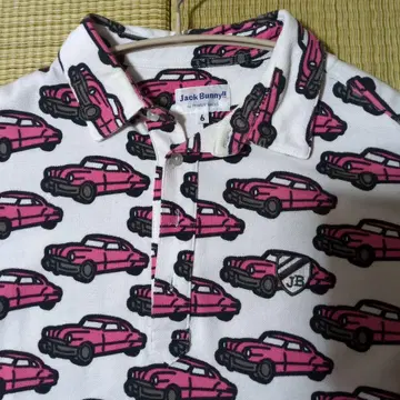 남성용 Jack Bunny!! 핑크 자동차 패턴 피케 셔츠 사이즈 6