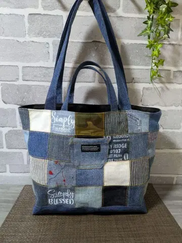 데님 리메이크 패치워크 2way 토트백. 핸드메이드