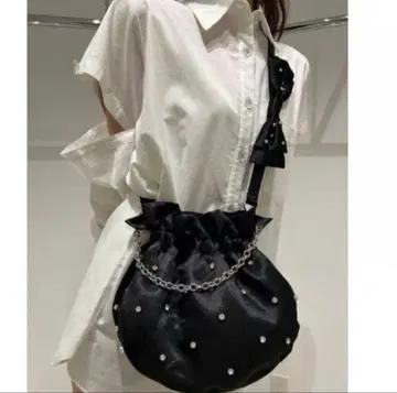 리본 2way 비쥬 새틴 개더 백