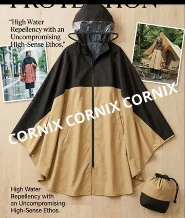 워크맨 여성용 고발수 레인 판초 베이지 x 블랙 레인코트