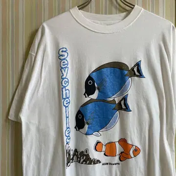 90년대 흰동가리 T셔츠 니모 열대어 물고기 아트