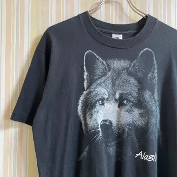 90년대 알래스카 블랙 T셔츠 애니멀 여우 블랙