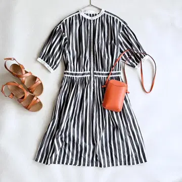 매킨토시 철학 스트라이프 원피스 밴드 카라 반팔