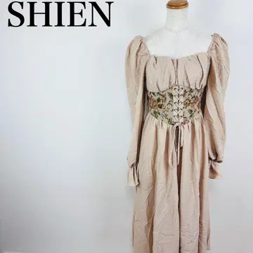 SHEIN 꽃무늬 허리 마크 원피스 컨트리풍 퍼프 소매 허리 레이스업