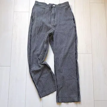 새상품급 45R R자수 히코리 스트라이프 저리 와이드 팬츠 인디고