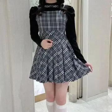 evelyn 체크 플리츠 OP 그레이 GY