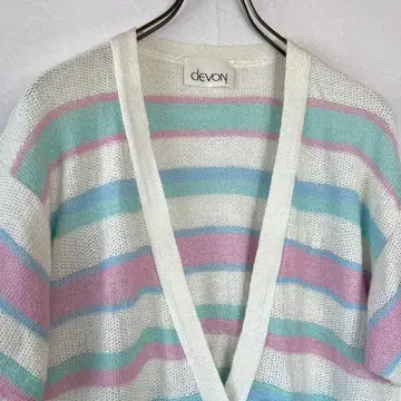 빈티지 미국제 니트 가디건 반팔 보더 파스텔 컬러