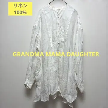 GRANDMA MAMA DAUGHTER 밴드 카라 린넨 100% 셔츠