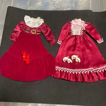 인형 드레스 빨간색 드레스 2벌과 신발 4켤레 세트 쇼와 레트로