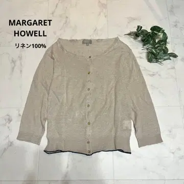 MARGARET HOWELL 린넨 100% 보트넥 가디건 7부 소매