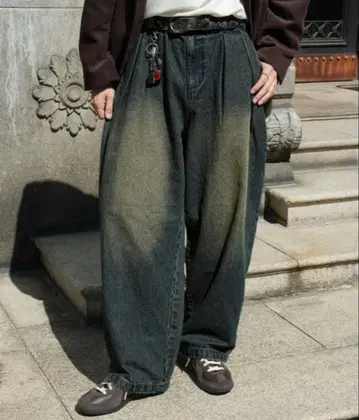 헤비 트윌 와이드 스트레이트 더블 인턱 그루카 치노 팬츠 / 빈티