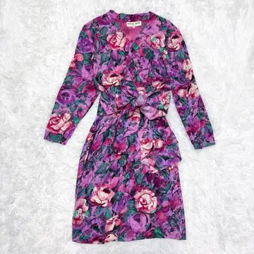 HANAE MORI 꽃무늬 원피스 38 실크 리본 화려함 고급 고급