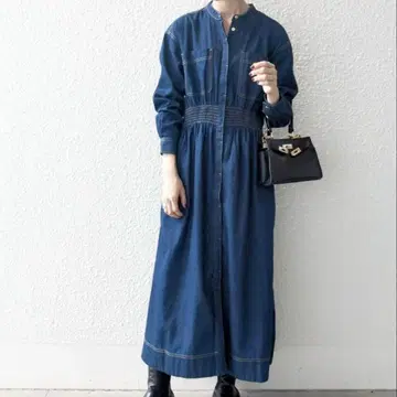 [ SHIPS any: ] 셔링 데님 포켓 원피스 새상품급 인디고