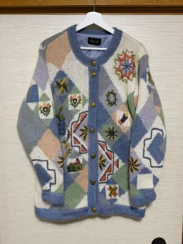 Verdi 빈티지풍 가디건 기하학 패턴 자수