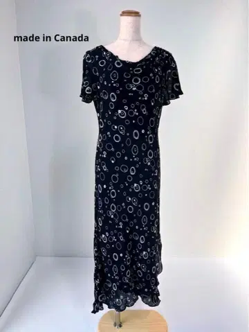 빈티지 캐나다제 도트 변형 도트 무늬 롱 원피스 드레스 Y843