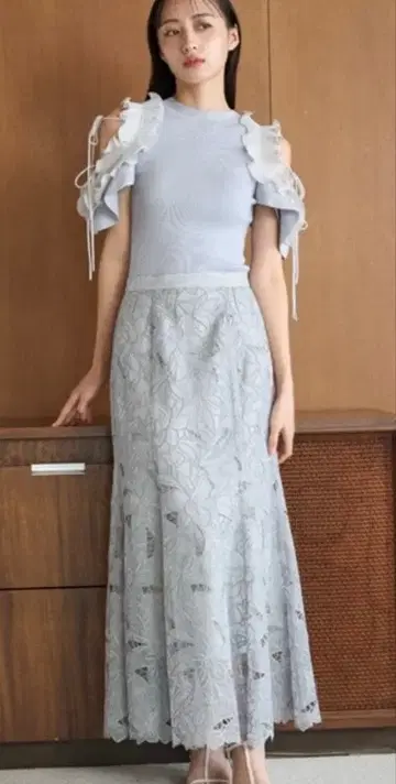 스커트 snidel 봄 봄옷 여성용 스카이블루 컷워크 플레어 S