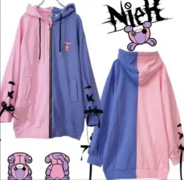 NieR 니어 소매 리본 TWO-TONE ZIP PARKA [챠무챠무]