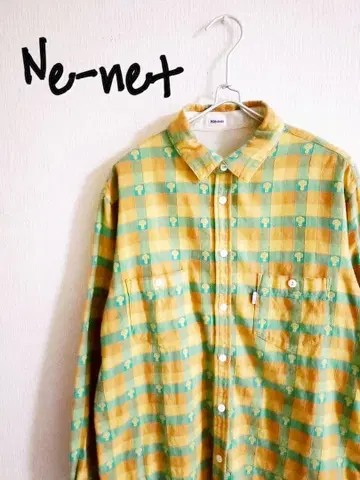 D222265 Ne-net 체크 무늬 버섯 자수 플란넬 셔츠