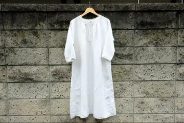 앤티크 린넨 스모크 레이스 원피스 유럽 빈티지