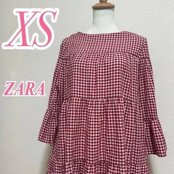 ZARA 자라 체크 무늬 원피스 XS 티어드 레드 화이트