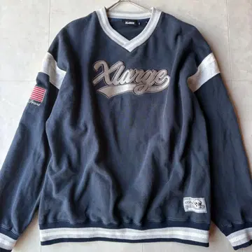 레어 XL XLARGE 엑스라지 V넥 맨투맨 네이비 사가 자수