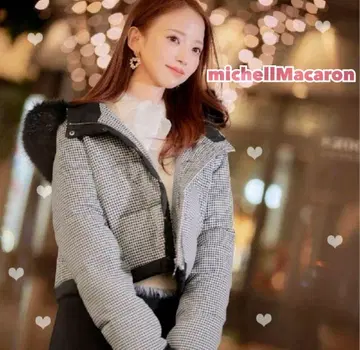 michelMacaron 깅엄 체크 퍼 다운 코트