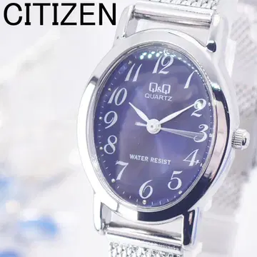 작동 새상품급 CITIZEN Q&Q 여성용 오벌 드레스 워치 블루