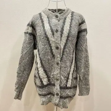 [레어] 빈티지 총 패턴 니트 가디건 안감 포함 레트로 버튼 그레이