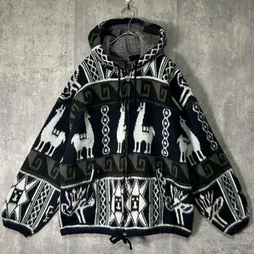 90s RUMINAHUI 네이티브 무늬 에콰도르 니트 후드티