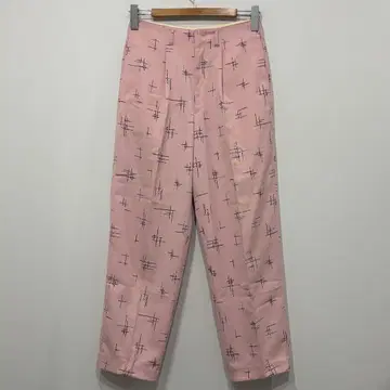 레어 80s 당시 물건 크림 소다 핑크 레이온 카스리 슬랙스 팬츠