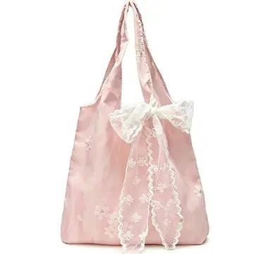 핑크 자수 토트백 리본 포함