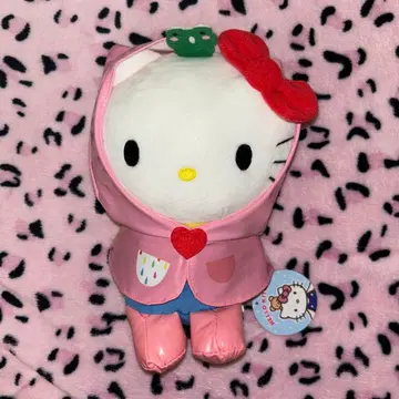 [레어] 일본 한정판 헬로키티 핑크 레인코트 봉제 인형 레트로 키티