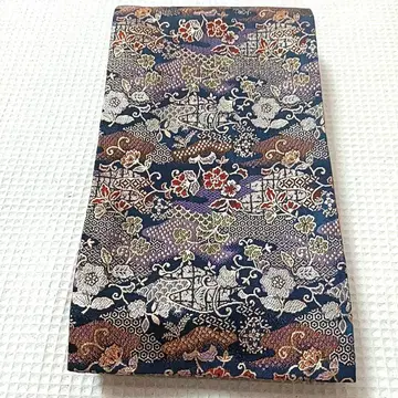 화5 반폭 오비 유카타 코몬 꽃 아지랑이 파랑 빨간색 금