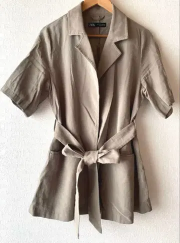 ZARA 베이지 카키 반팔 자켓 허리 리본 포함