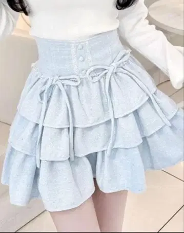 허니뮤우 HONEYMEW 트위드 티어드 프릴 스커트 라이트 블루