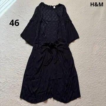 [새상품급] H&M 자카드 롱 원피스 허리 리본 네이비 3XL