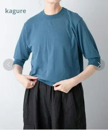 카구레 kagure 코튼 크루넥 5부 소매 풀오버 블루