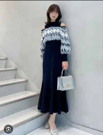 MERCURYDUO 노르딕 자카드 도킹 니트 원피스 M 사이즈