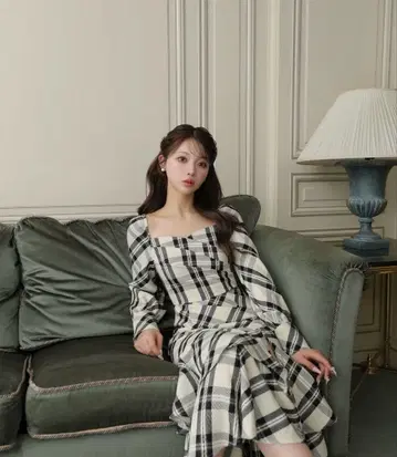 M me eme 크로스 드레이프 체크 머메이드 블랙