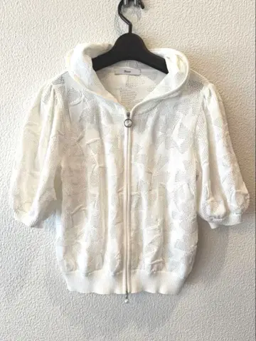 Rene 르네 반팔 니트 후드티 화이트 36 집업