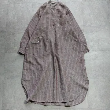 극미품 츠무구 tumugu 코튼 린넨 스트라이프 셔츠 원피스 F