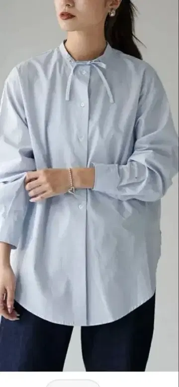 미즈이로 인드 리본 타이 셔츠 튜닉