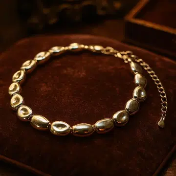 펄 비즈 메탈 실버925 팔찌 체인 빈티지