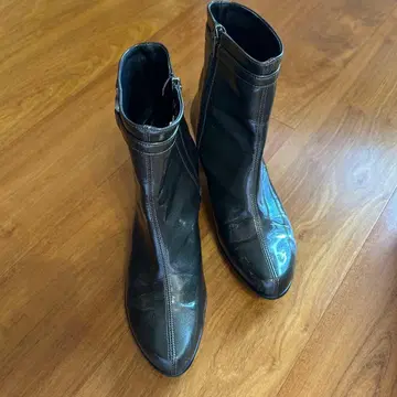 Beaufit 메탈릭 브라운 에나멜 부츠 레인부츠 레인슈즈 벨트 포함