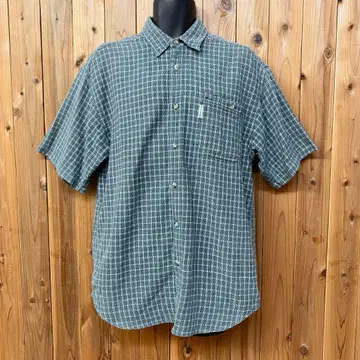 빈티지 90s 컬럼비아 반팔 셔츠 트위드 패턴 글렌체크풍 L